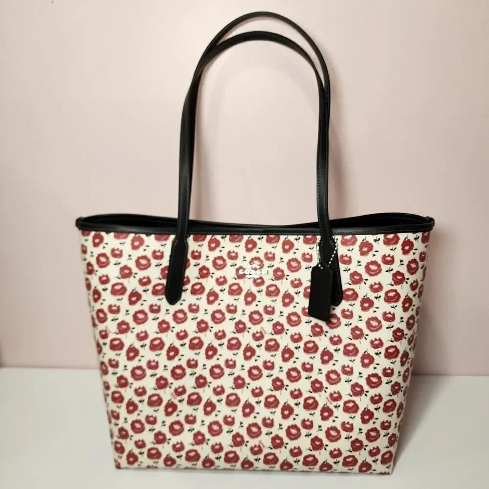NWT COACH CBI50 City Tote Bag Floral Print Red/Chalk/Black Multi